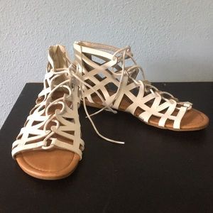 White lace up sandals